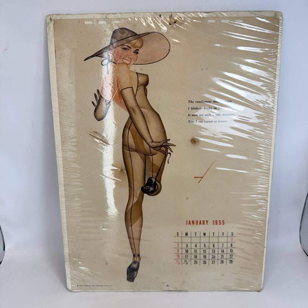 Vintage 1955 Esquire Petty Girl Pin-Up Calendar Page January George Petty Art